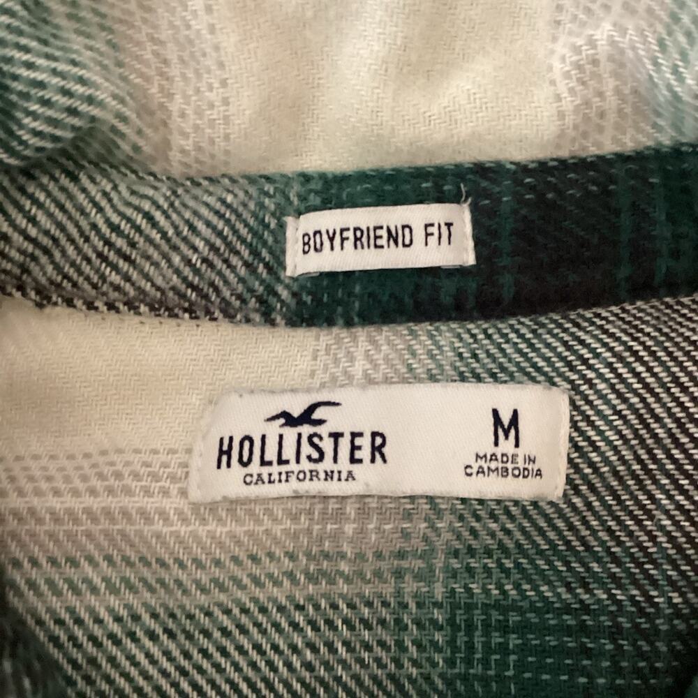 Hollister Shacket Flannel‎ Shirt Women's Medium Green Gray Plaid Boyfriend Fit - Picture 4 of 6